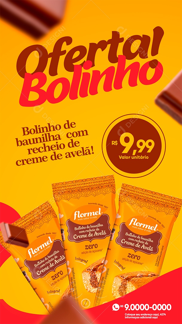 Story Social Media Bolinho Int Baunilha Recheio Avela Flormel Zero Açúcar PSD Editável