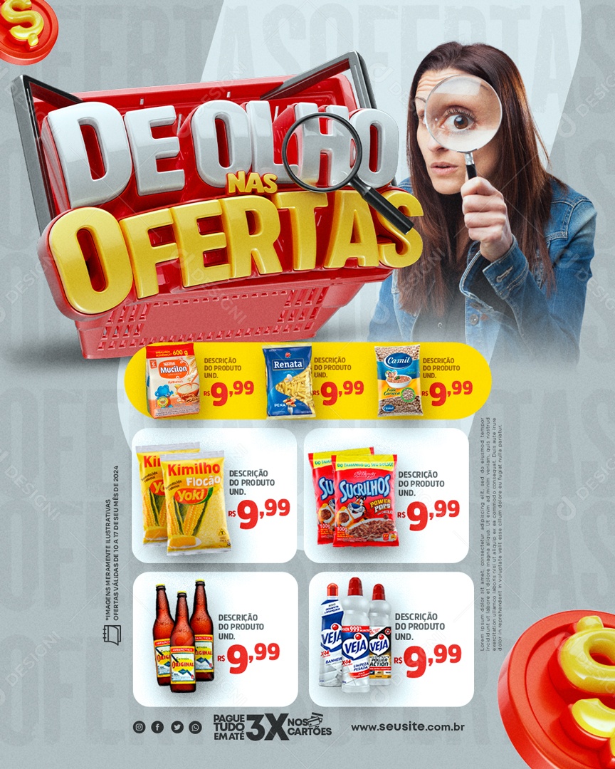 Social Media Encarte De Olho Nas Ofertas Supermercado PSD Editável