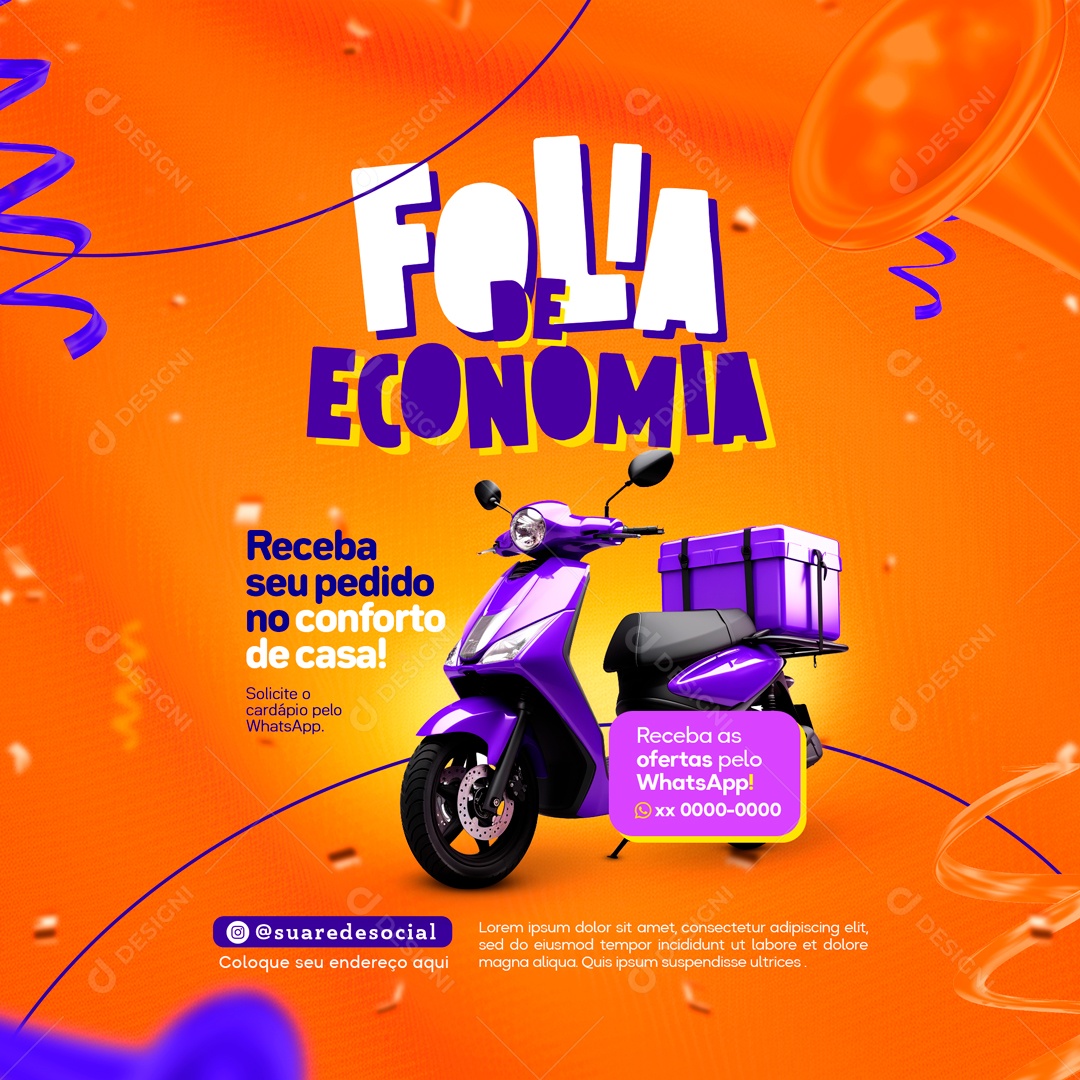 Folia De Economia Receba Seu Pedido No Conforto Social Media PSD Editável
