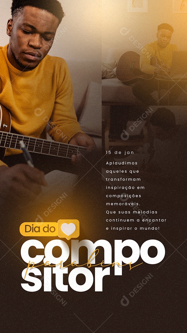 Story Dia Mundial Do Compositor 15 De Janeiro Aplaudimos aqueles que transformam inspirações em composições Social Media PSD Editável