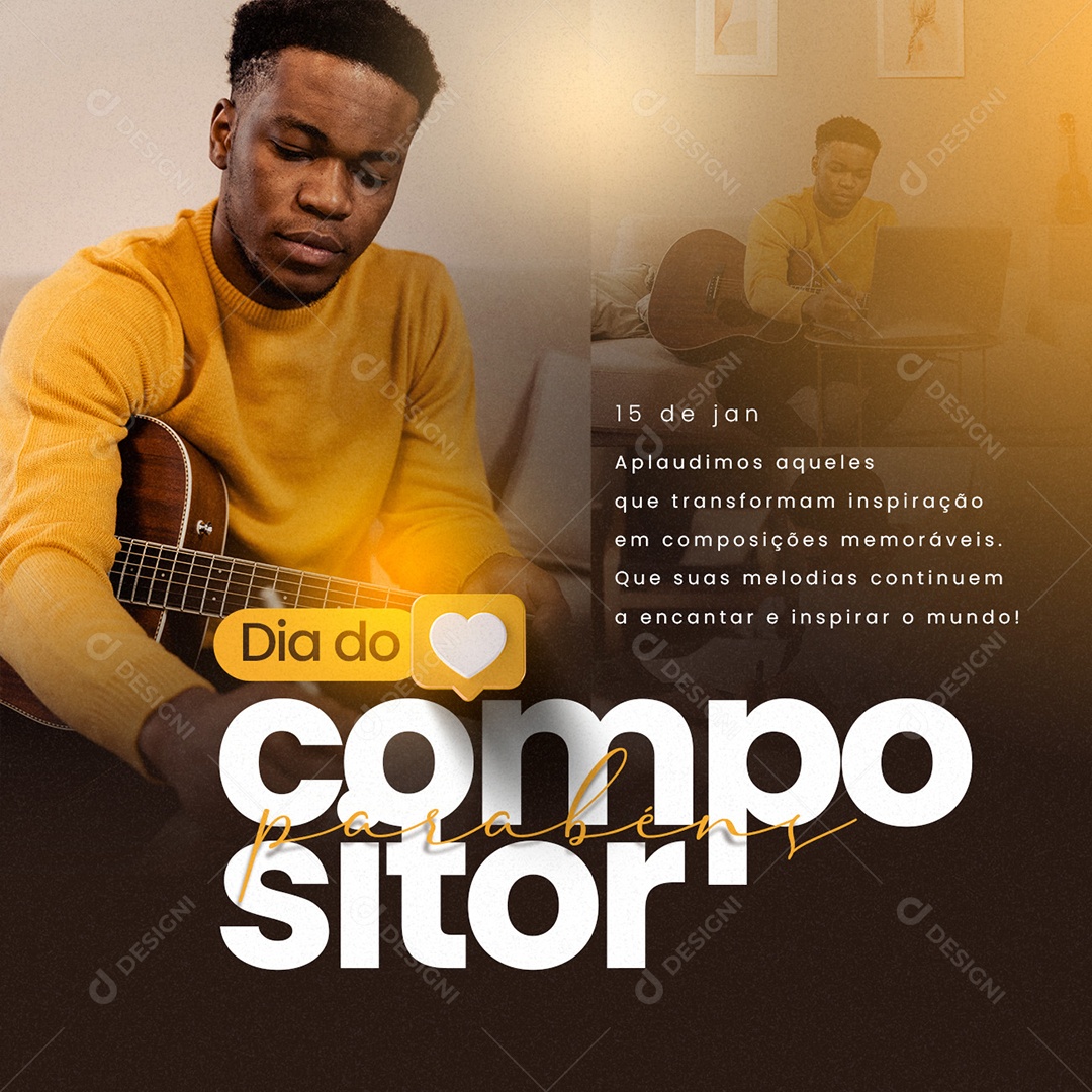 Dia Mundial Do Compositor 15 De Janeiro Aplaudimos aqueles que transformam inspirações em composições Social Media PSD Editável