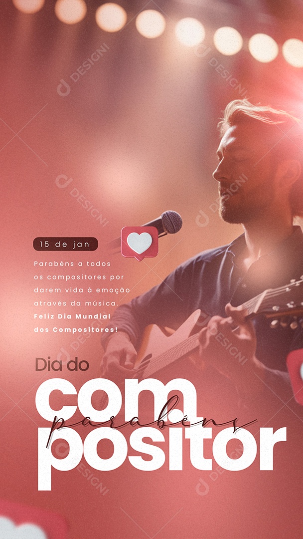 Story Dia Mundial Do Compositor 15 De Janeiro Parabéns a todos os compositores Social Media PSD Editável