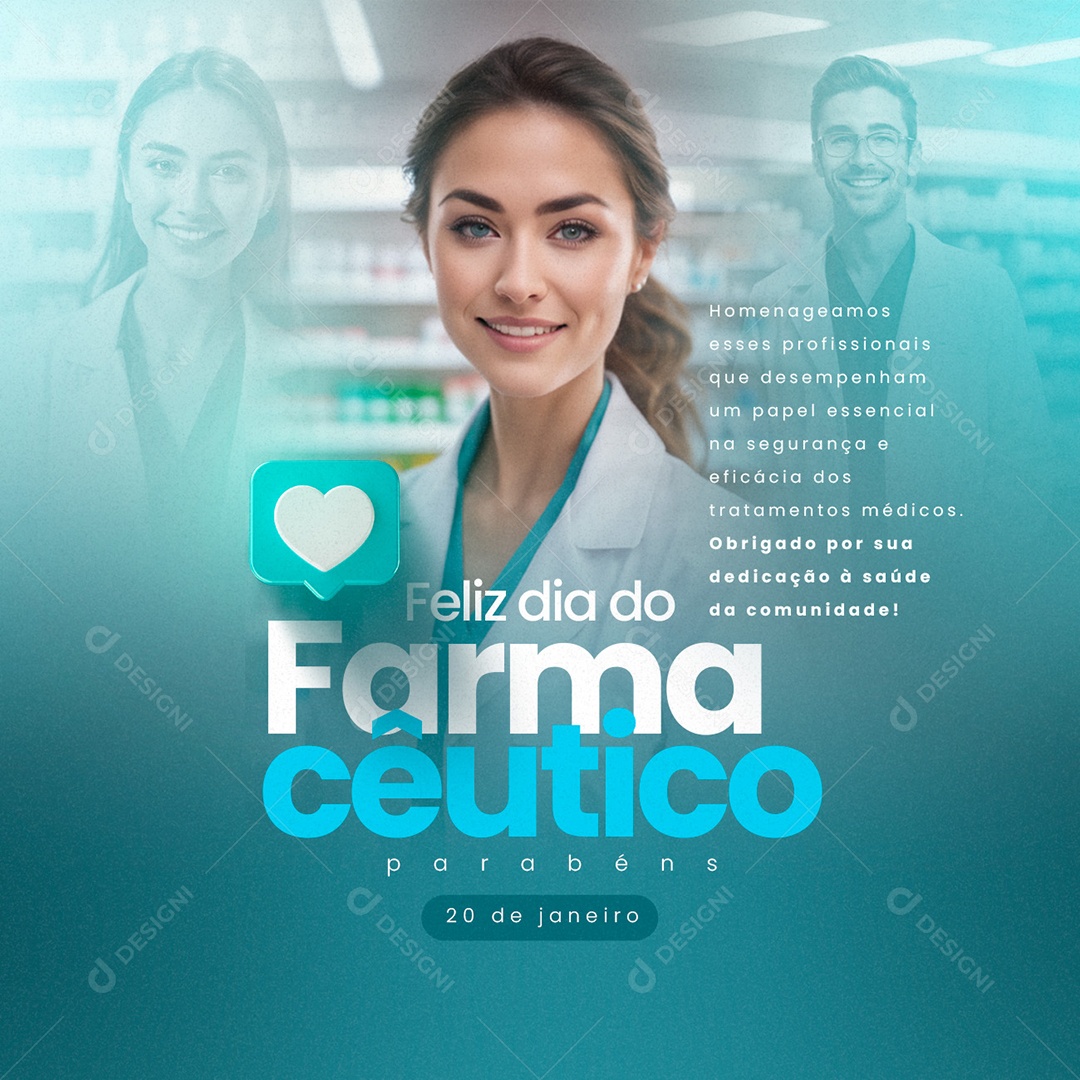 Feliz Dia Do Farmacêutico 20 de Janeiro parabéns Homenageamos esses profissionais Social Media PSD Editável