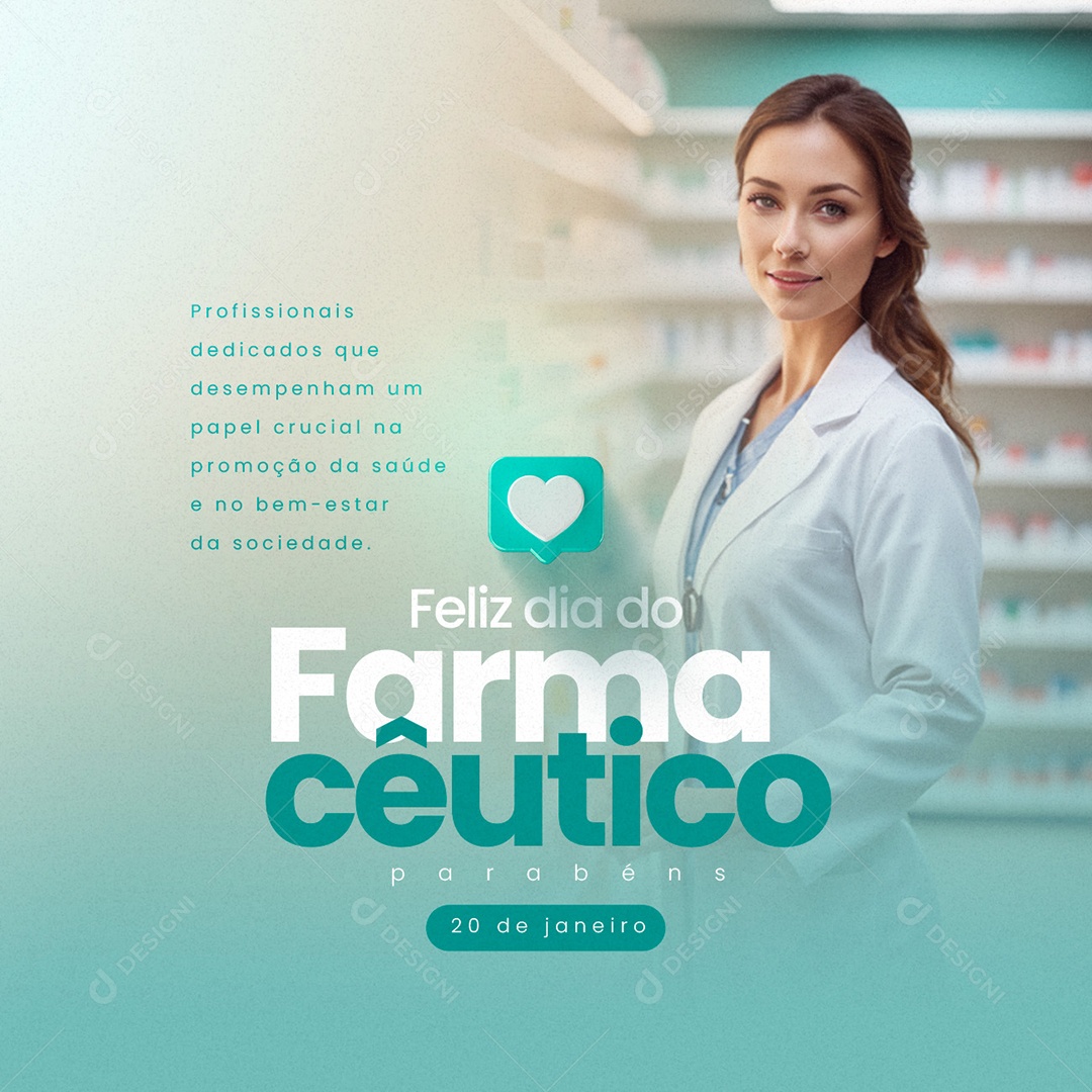 Feliz Dia Do Farmacêutico 20 de Janeiro parabéns Profissionais Social Media PSD Editável