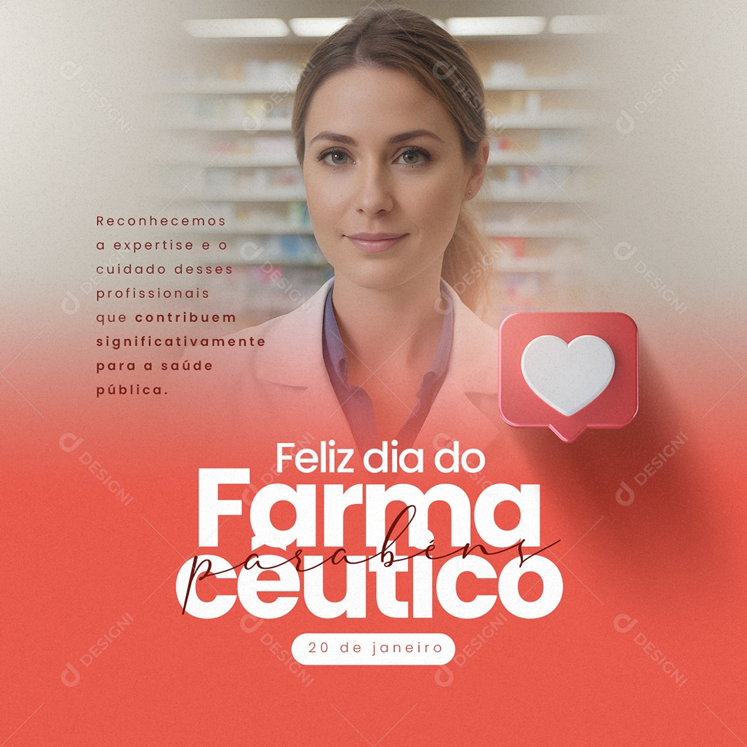 Dia  Do Farmacêutico 20 de Janeiro Reconhecemos a expertise e o cuidado Social Media PSD Editável