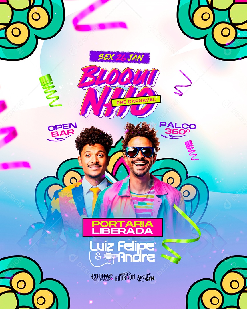 Flyer Carnaval Bloquinho Pré Carnaval Luiz Felipe & Andre Social Media PSD Editável
