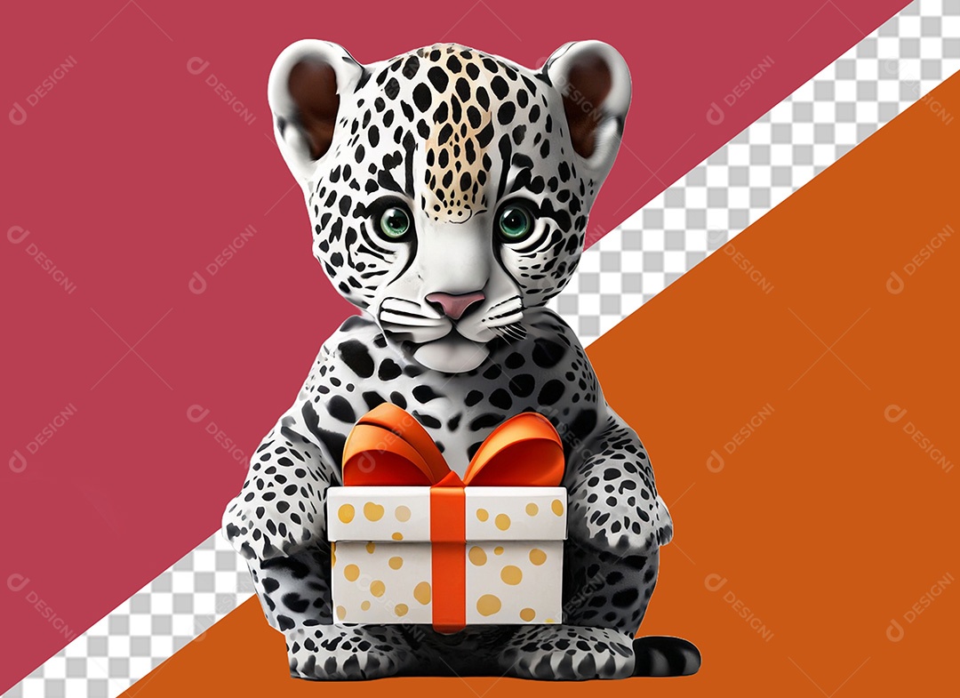 Tigre Sentado Segurando um Presente Elemento 3D para Composição PSD