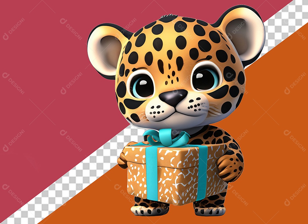 Tigre Segurando um Presente Elemento 3D para Composição PSD