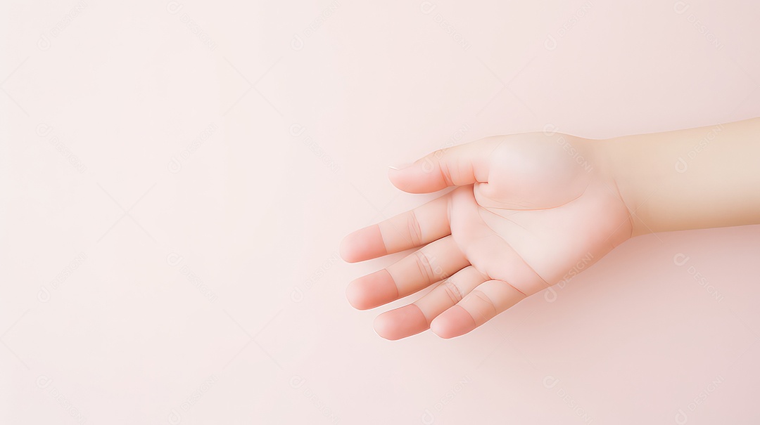 Mão de bebê fofa em fundo rosa