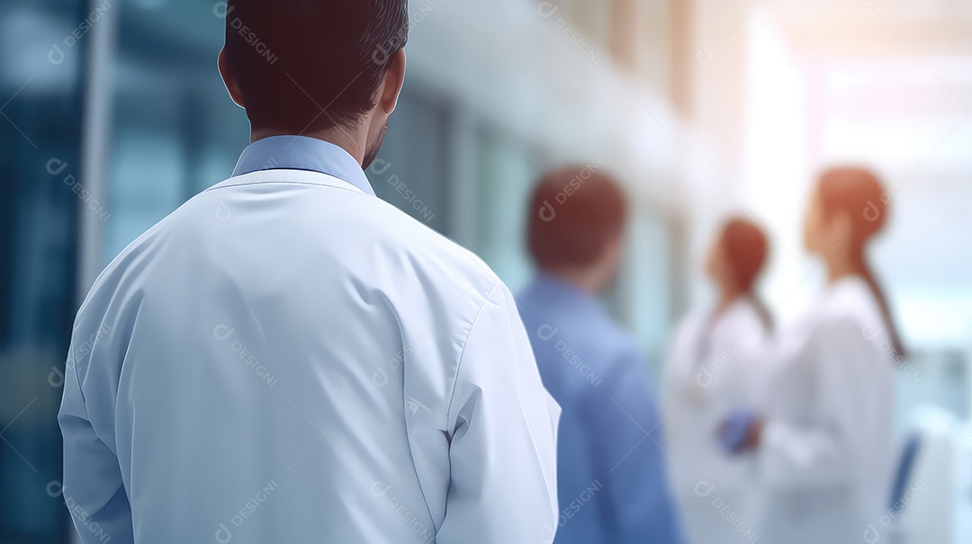 Vista traseira da equipe médica no hospital