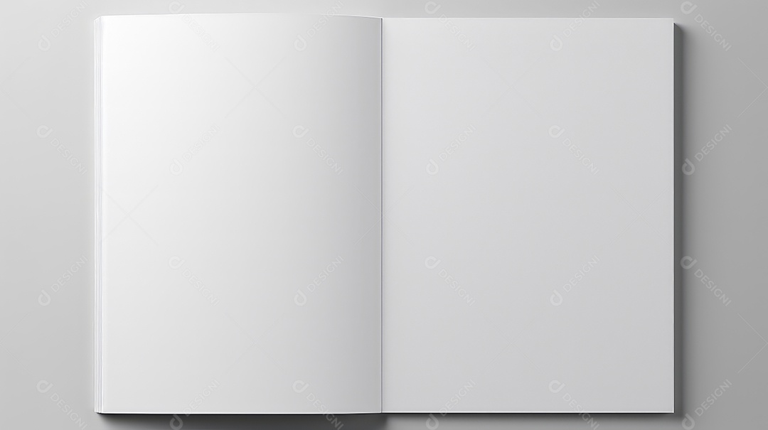 Vista superior de um modelo de caderno branco sobre fundo cinza