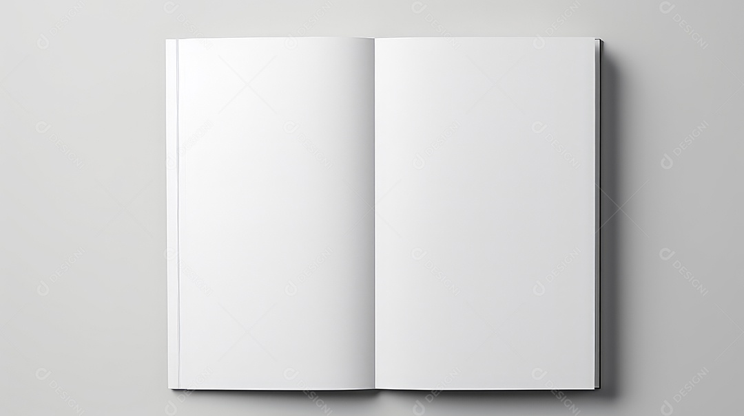 Vista superior de um modelo de caderno branco sobre fundo cinza