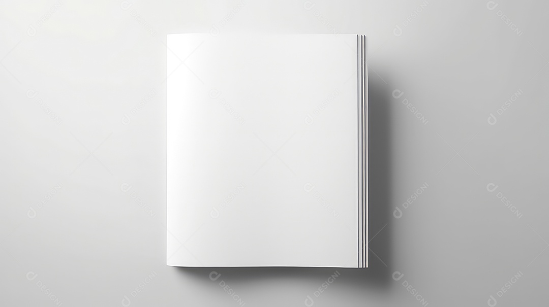 Vista superior de um modelo de caderno branco sobre fundo cinza