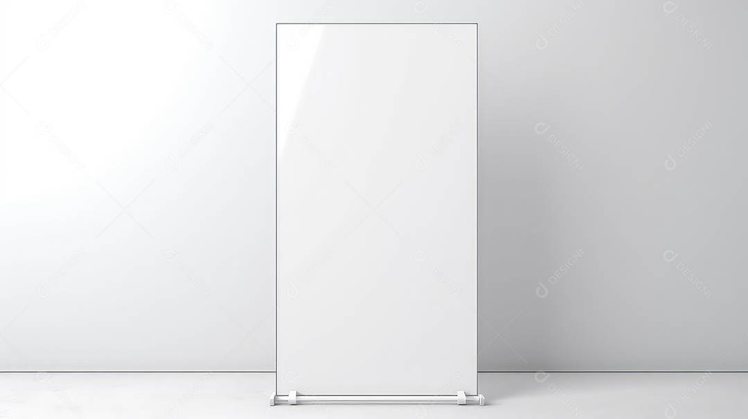 Maquete de banner rollup branco em branco sobre fundo cinza