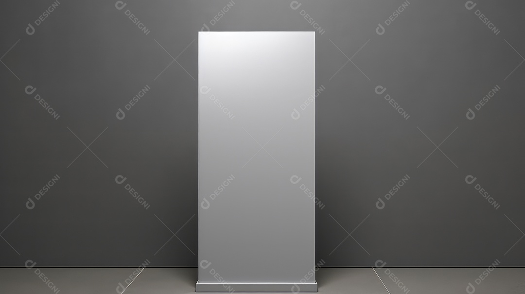 Maquete de banner rollup branco em branco sobre fundo cinza