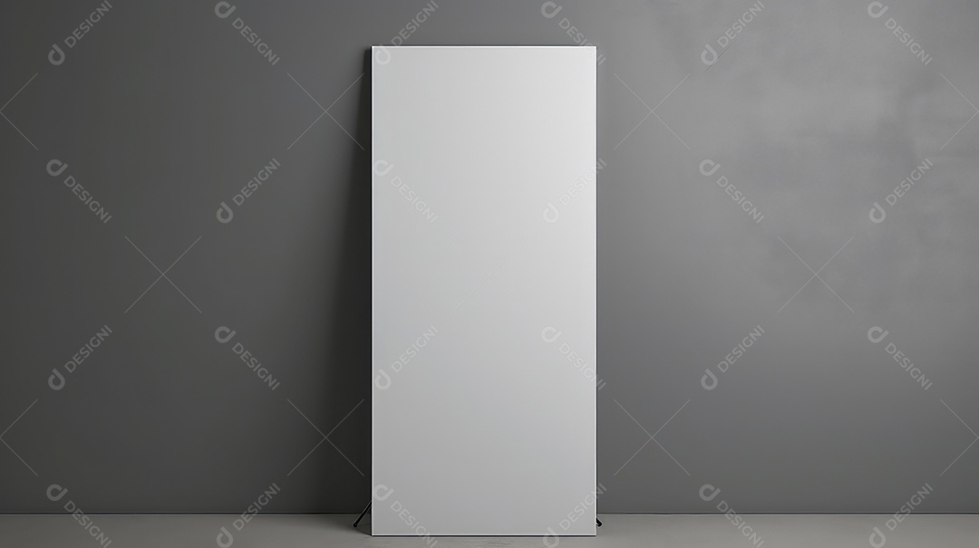 Maquete de banner rollup branco em branco sobre fundo cinza