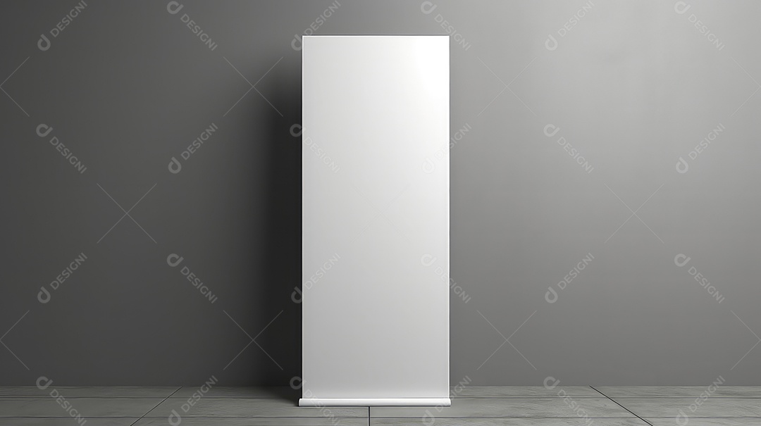 Suporte para banner roll up em branco em sala cinza