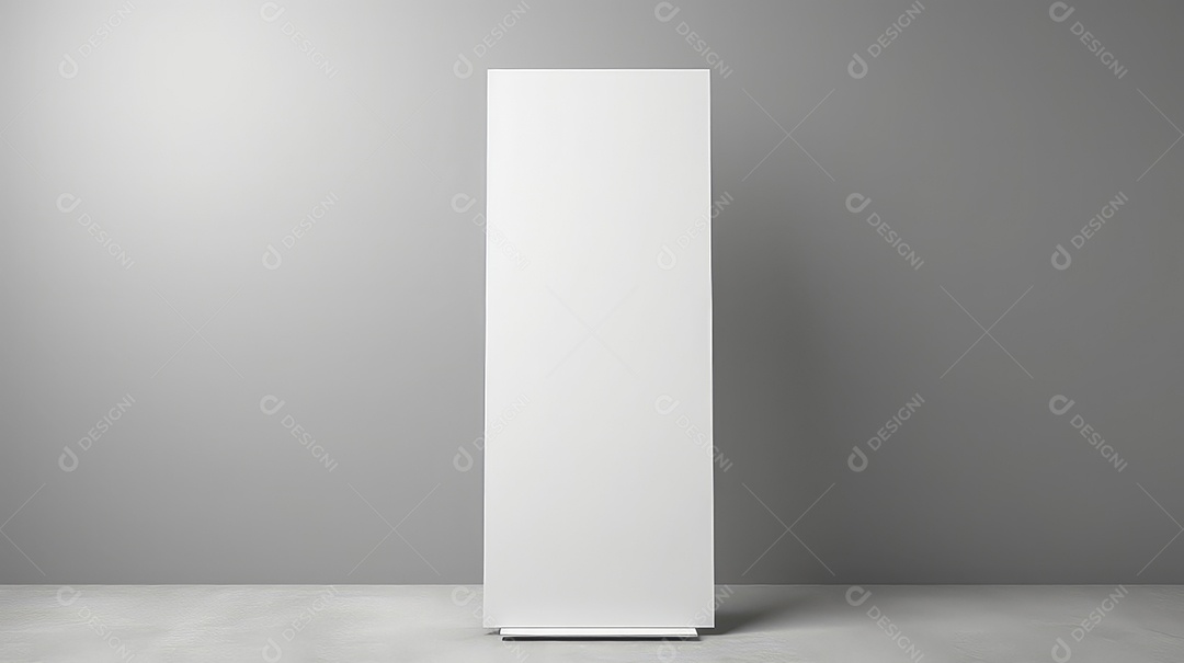 Maquete de banner rollup em branco sobre fundo cinza