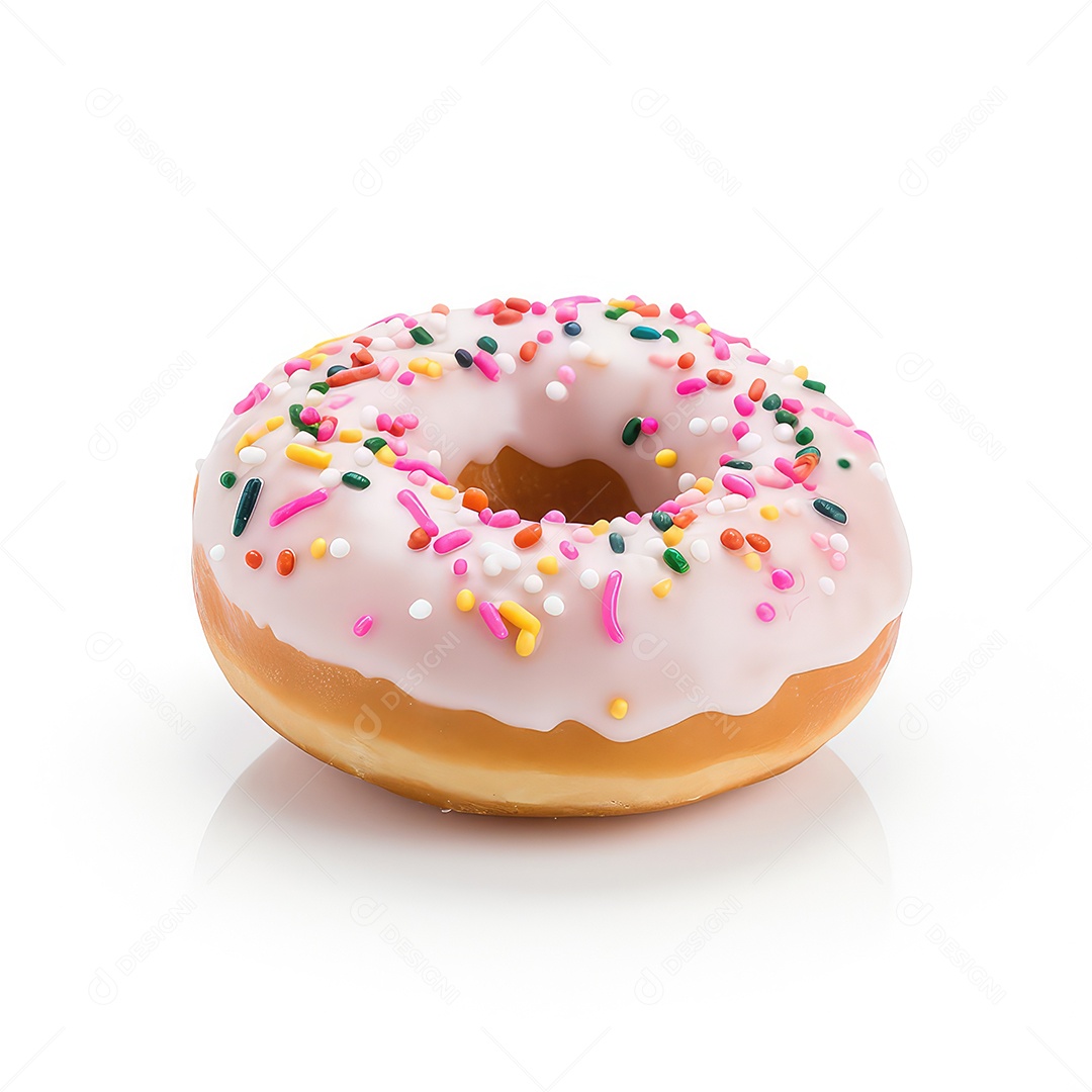 Donut de morango com granulado isolado em fundo branco