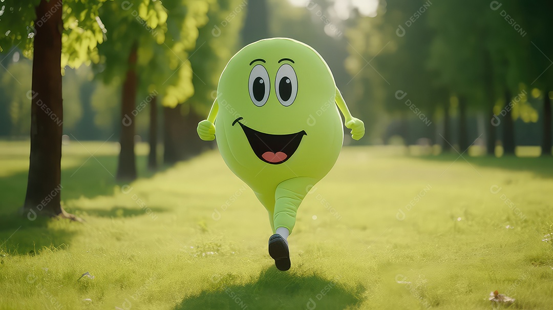 Desenho animado engraçado com rosto sorridente em parque verde