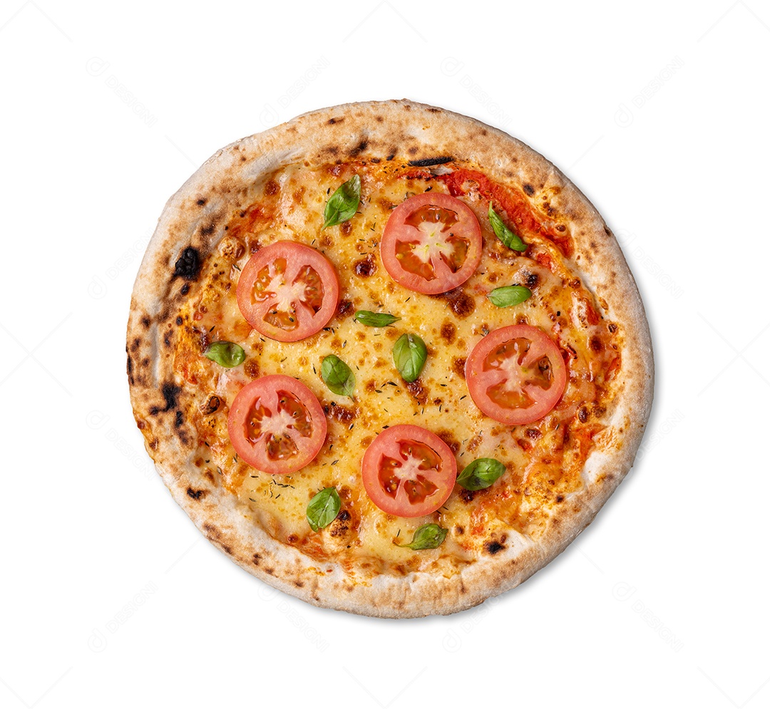 Pizza marguerita sobre fundo isolado branco