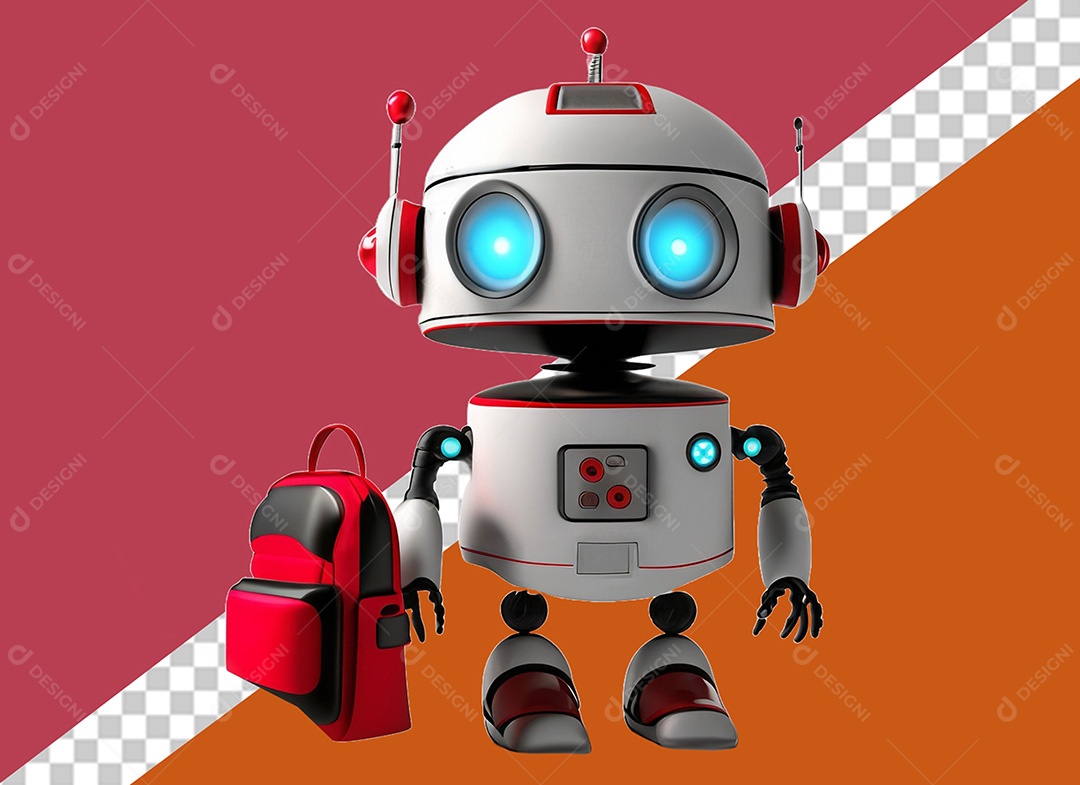 Robô e Mochila Escolar Elemento 3D para Composição PSD