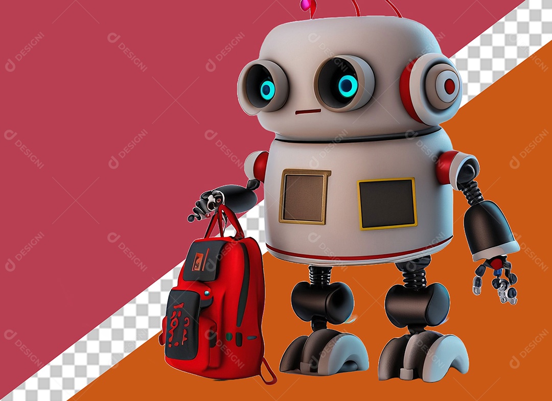 Robot with a School Backpack 3D Element for PSD Composition