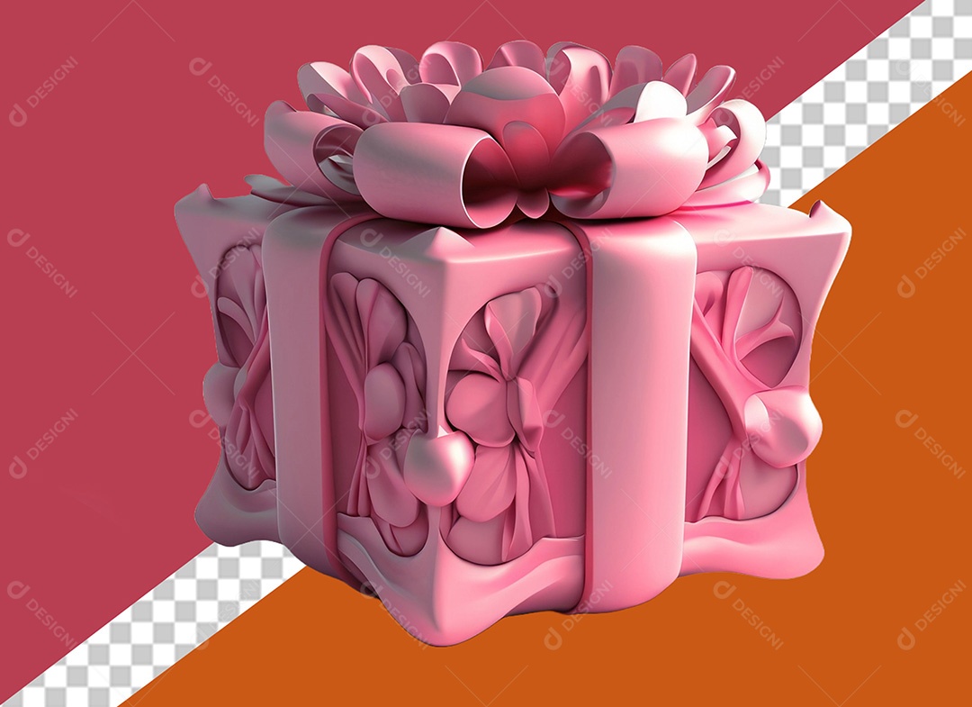 Caixa de Presente Rosa Elemento 3D para Composição PSD
