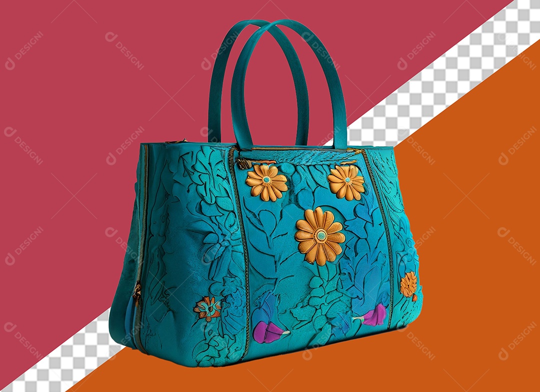 Bolsa de Grife Elemento 3D Azul Florida para Composição PSD