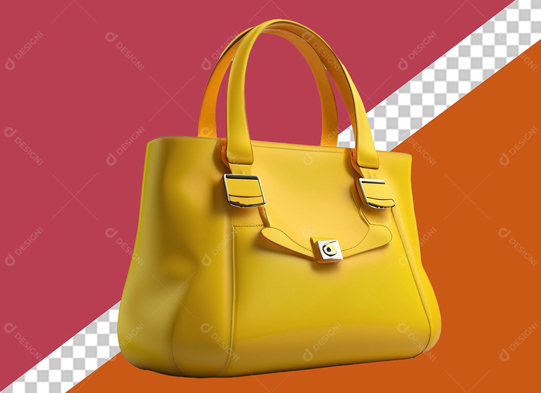 Bolsa de Grife Elemento 3D Amarela para Composição PSD