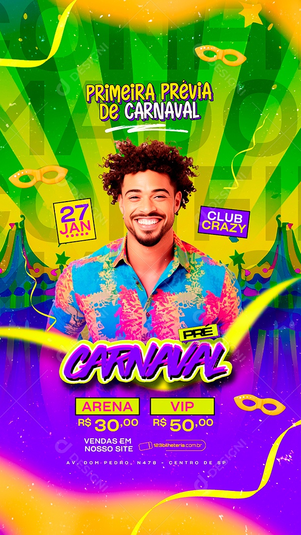 Story Flyer Primeira Prévia De Carnaval Club Crazy Pré Carnaval Social Media PSD Editável