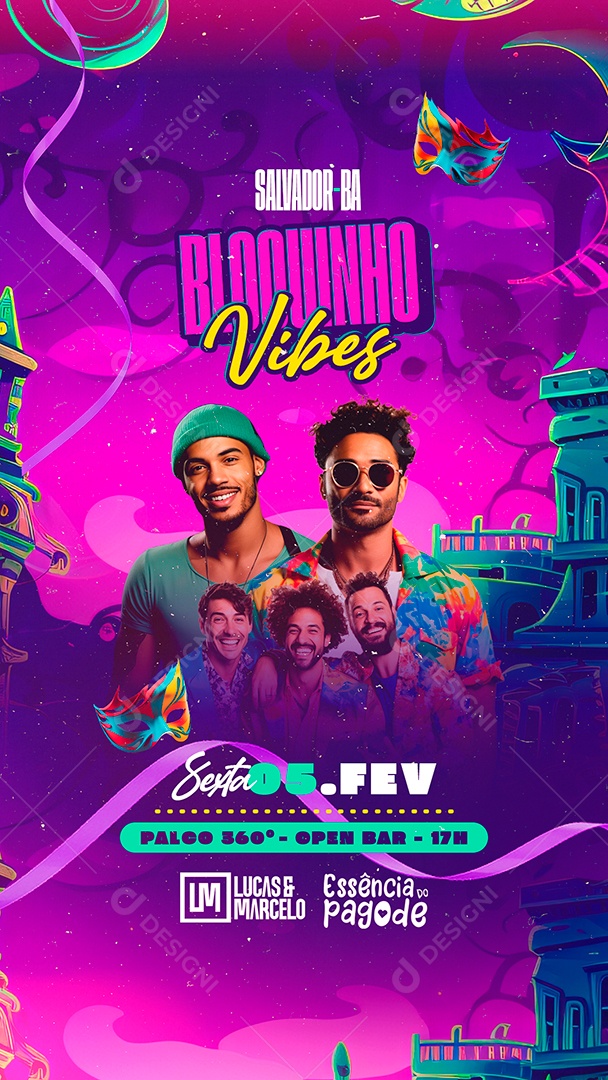 Story Flyer Carnaval Bloquinho Vibes Lucas & Marcelo Essência Do Pagode Social Media PSD Editável