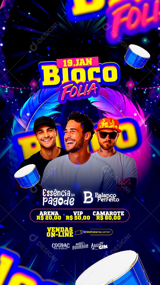 Story Flyer Carnaval Bloco Folia Essência Do Pagode Balanço Perfeito Social Media PSD Editável