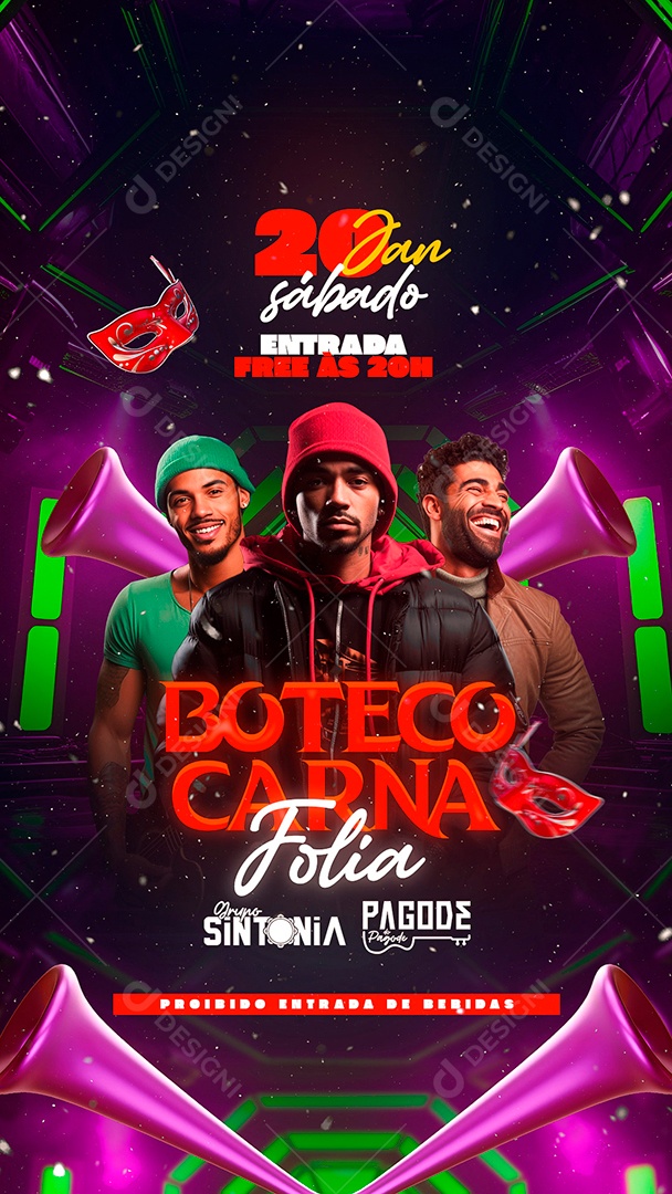Story Flyer Carnaval Boteco Carna Folia Grupo Sintonia Pagode do Pagode Social Media PSD Editável