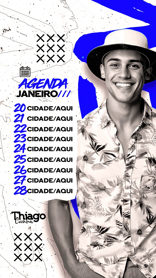 Story Flyer Thiago Cunha Agenda Janeiro Social Media PSD Editável