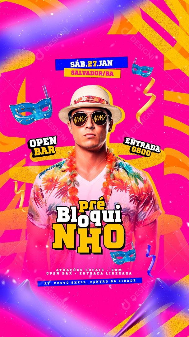 Story Flyer Carnaval Open Bar Pré Bloquinho Social Media PSD Editável