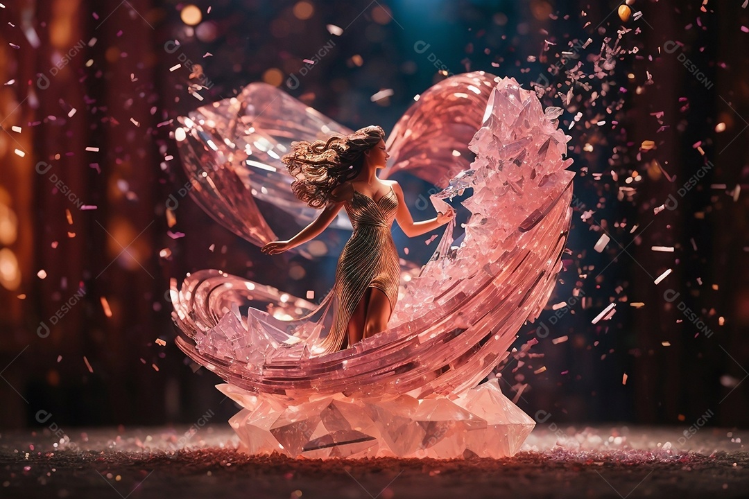 Uma escultura em forma feminina feita de quartzo rosa