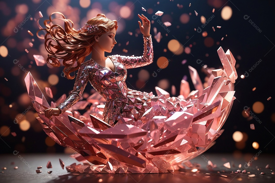 Uma escultura em forma feminina feita de quartzo rosa