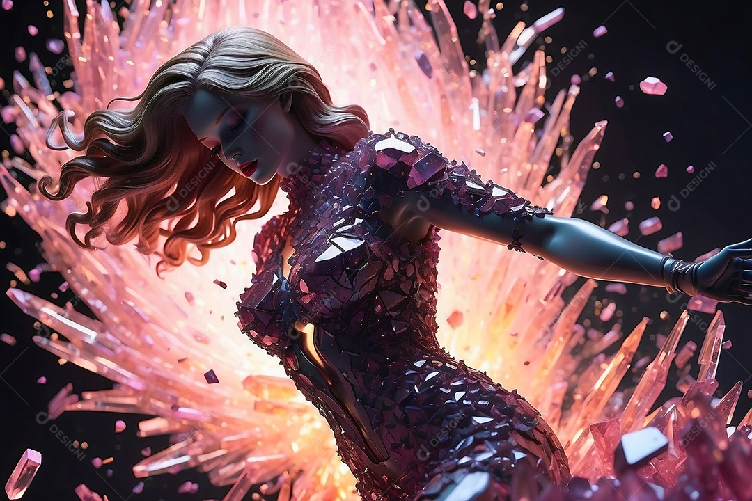 Uma escultura em forma feminina feita de quartzo rosa