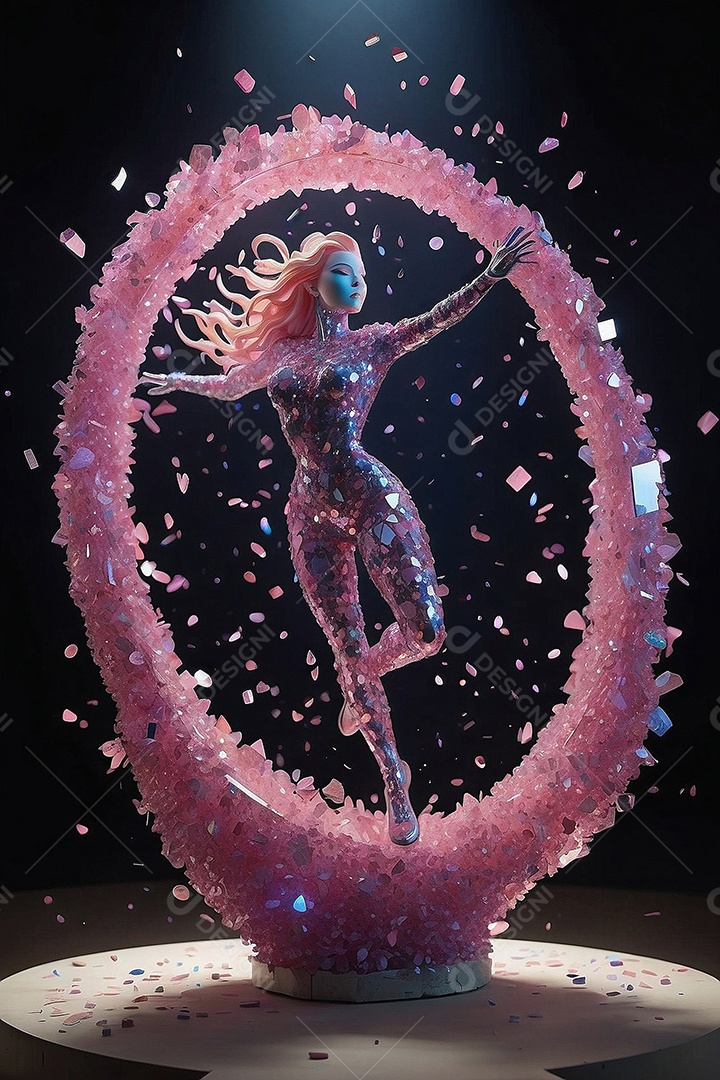 Uma escultura em forma feminina feita de quartzo rosa