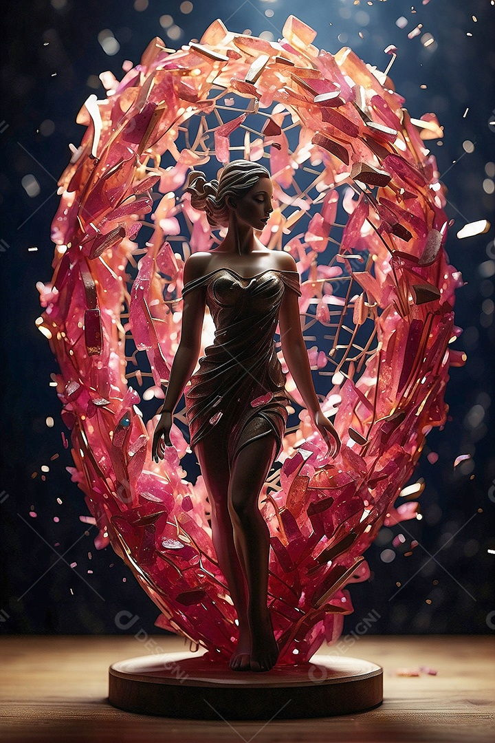 Uma escultura em forma feminina feita de quartzo rosa