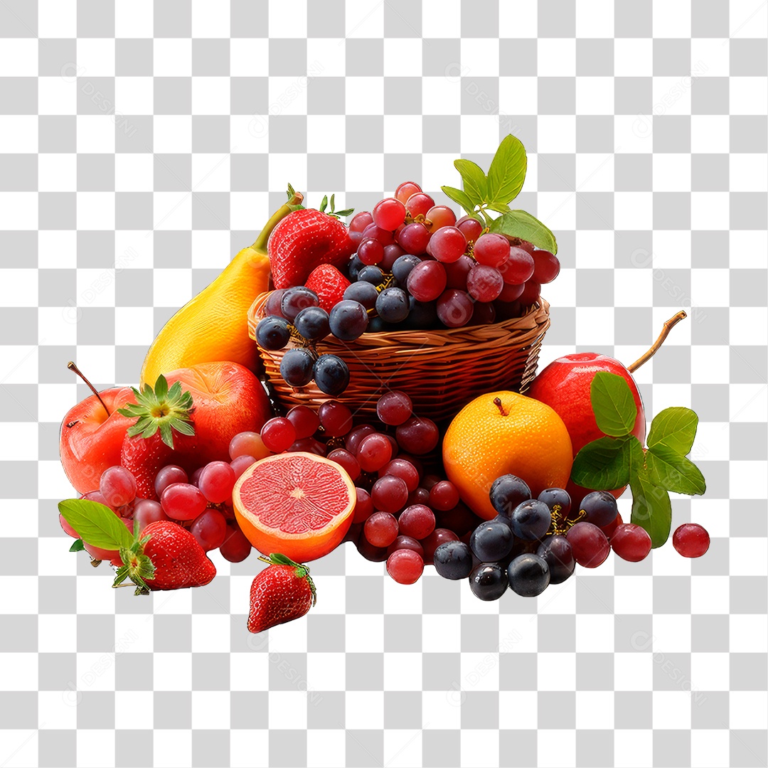 Frutas Uvas Morangos PNG Transparente