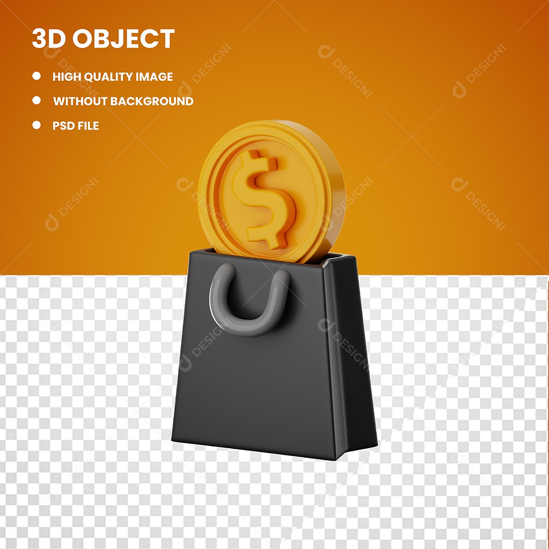 Elemento 3D Bolsa de Dólar para Composição PSD Editável