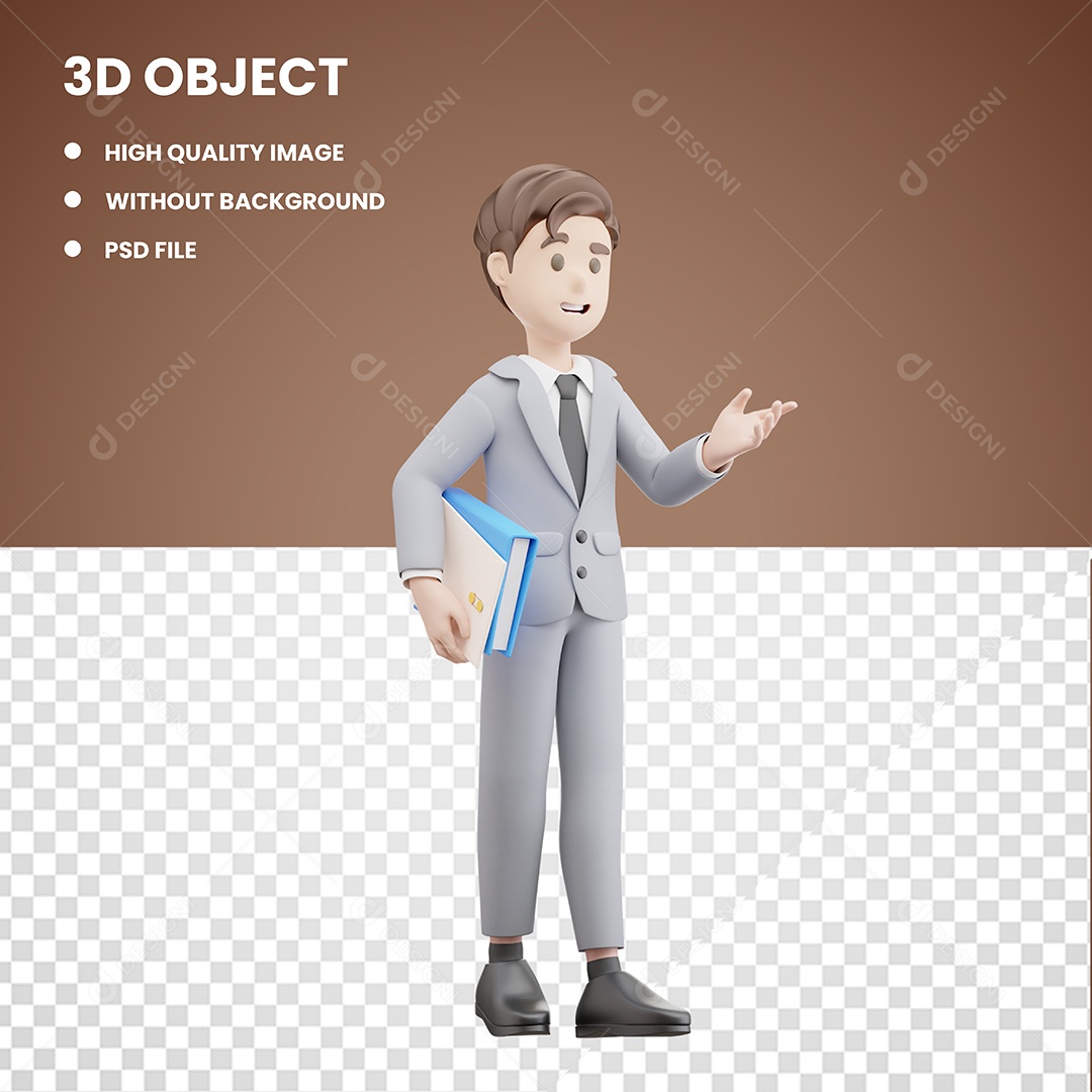 Personagem 3D Homem de Negócios para Composição PSD Editável