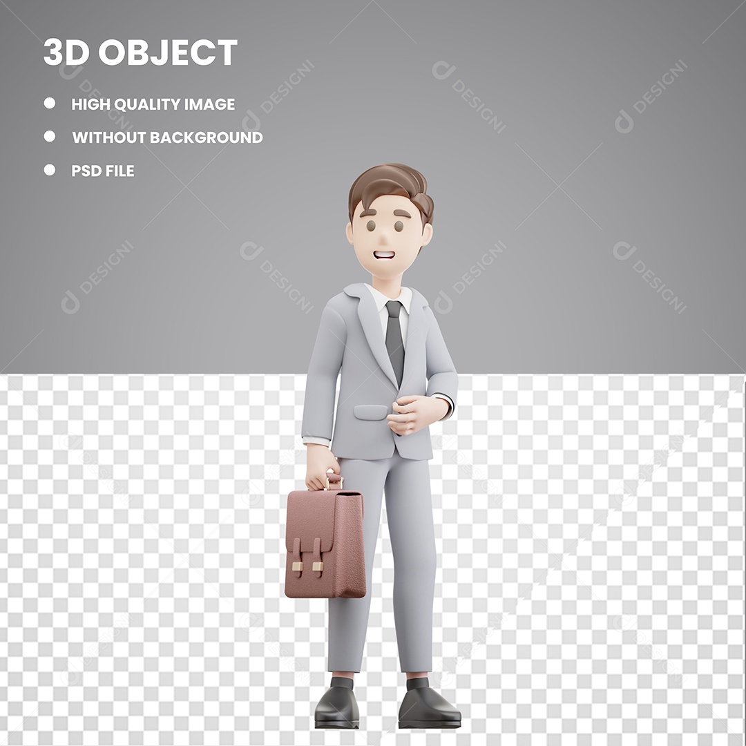 Personagem 3D Homen com Maleta para Composição PSD Editável
