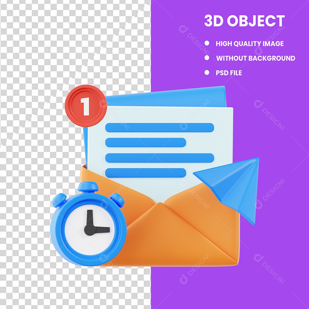 Elemento 3D Ícone Email para Composição PSD Editável