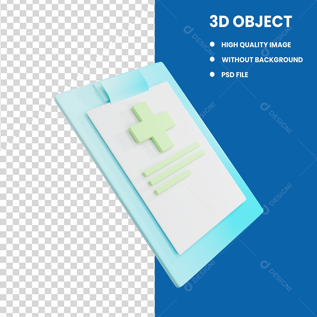 Elemento 3D Prancheta Médica para Composição PSD Editável