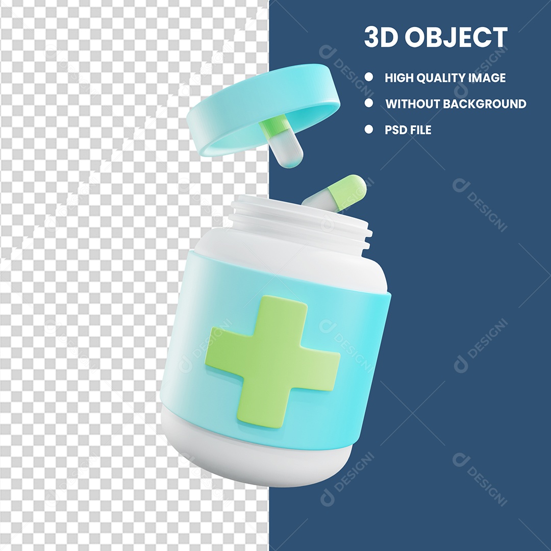 Elemento 3D Frasco de Remédio para Composição PSD Editável
