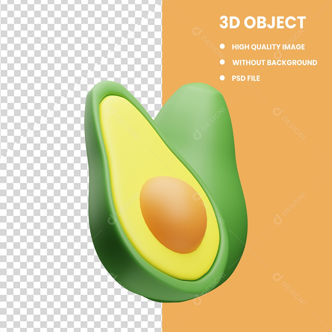 Elemento 3D Abacate para Composição PSD Editável