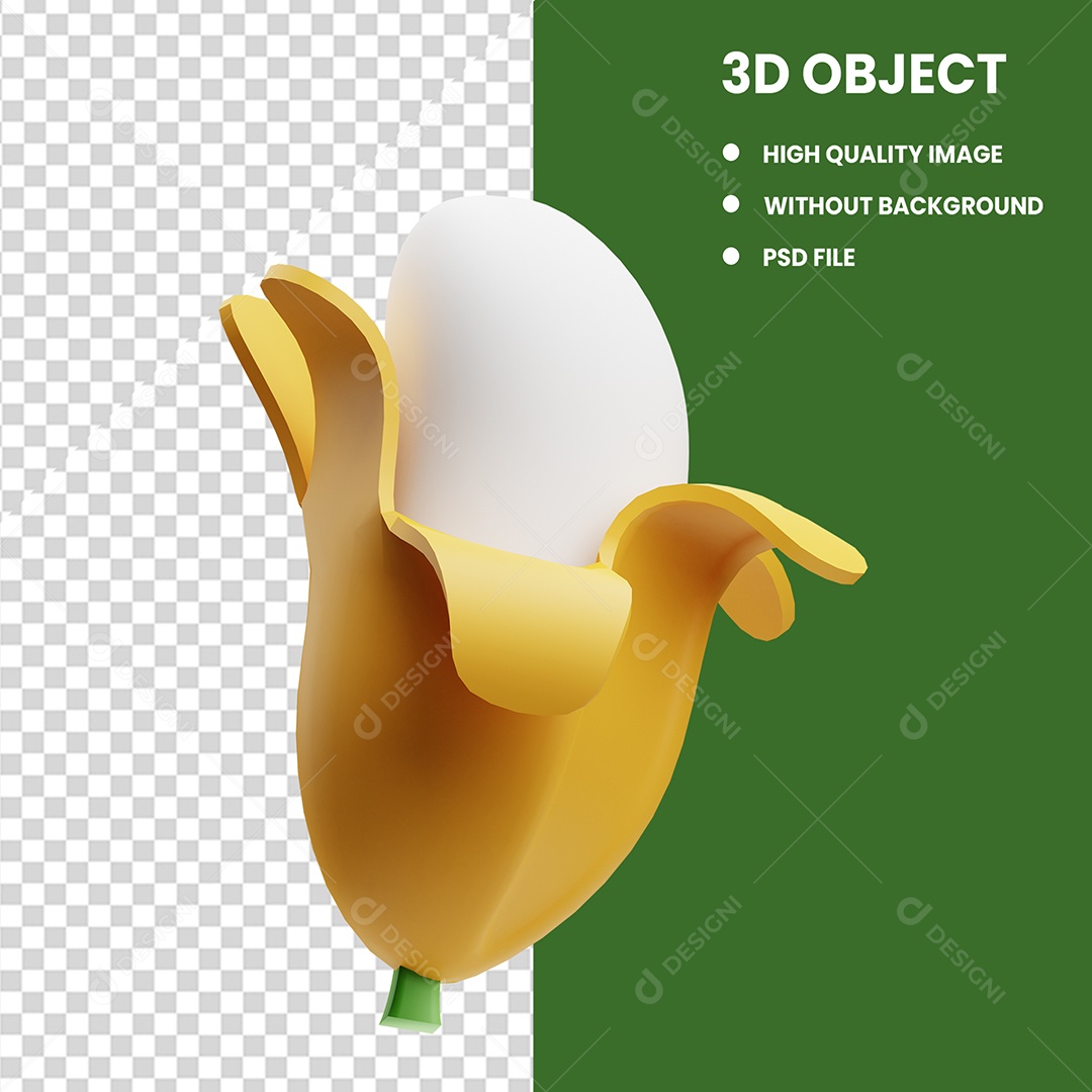 Elemento 3D Banana para Composição PSD Editável